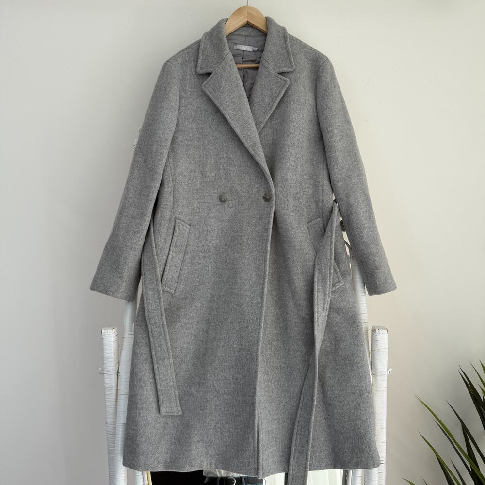 J.Mclaughlin Coat Womens Large Gray Wool Cashmere Belted Duck Down Quiet Luxury